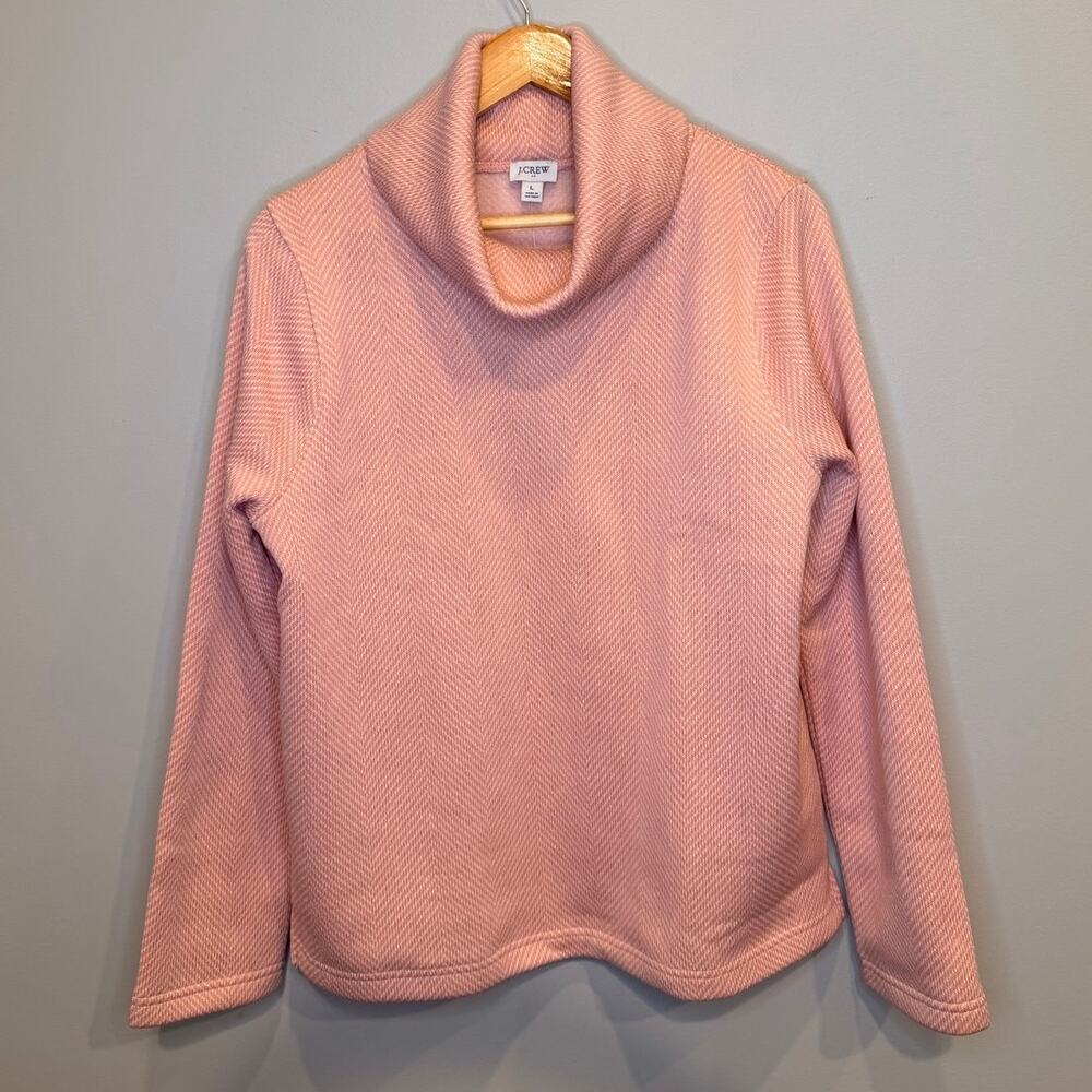 NWT J.Crew Herringbone Funnelneck Pullover Sweater Pink Heathered Womens Size L
